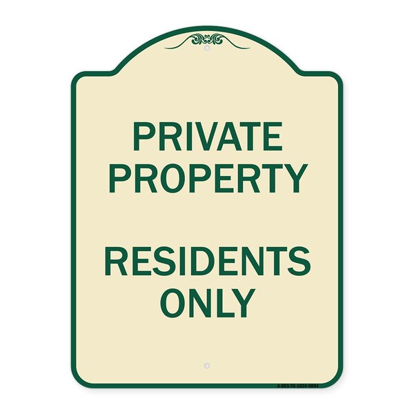 Designer Series Sign-Residents Only, Tan & Green Heavy-Gauge Aluminum, 24" x 18", TG-1824-9894